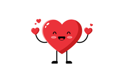 A cheerful red heart character holding smaller hearts with a Product Image 1
