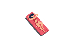 Woman relaxing on a red float in a minimalistic design style Product Image 1