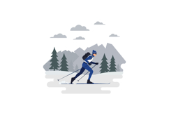 A determined skier in a blue outfit glides across snowy terr Product Image 1