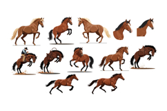Multiple dynamic poses of horses in detailed vector art show Product Image 1