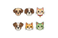 Cute and playful cartoon-style dog and cat faces featuring b Product Image 1