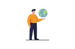 A young man in an orange sweater holding a globe, showcasing Product Image 1