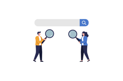 Two diverse individuals holding magnifying glasses in a mini Product Image 1