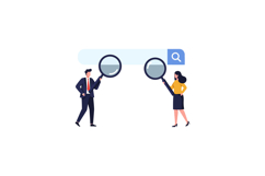 Two professionals examining a search bar with magnifying gla Product Image 1