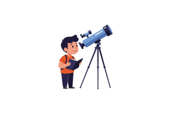 A young boy with a telescope observing the night sky while h Product Image 1