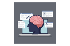 Human brain illustration integrated with a laptop and digita Product Image 1