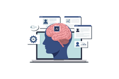 A blue silhouette of a human head with a brain showcasing AI Product Image 1