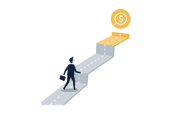 Businessman walking along a winding road leading to a golden Product Image 1
