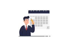 Professional man in a suit holding a pencil beside a calenda Product Image 1