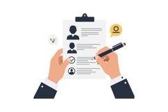 Hands holding a clipboard with resumes while checking detail Product Image 1