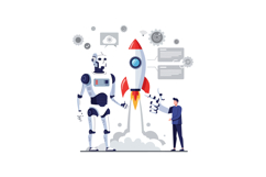 Robot and human collaborating in a futuristic setting with a Product Image 1