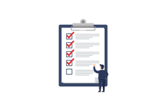 A businessman reviewing a checklist on a clipboard in a flat Product Image 1