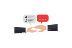 Two business hands reaching out with speech bubbles in a fla Product Image 1