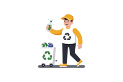 A young man wearing a recycling shirt and cap cheerfully car Product Image 1