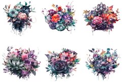Watercolor Gothic Vintage Flowers Clipart Product Image 2