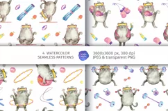 Watercolor fitness and yoga patterns with cute cats Product Image 1