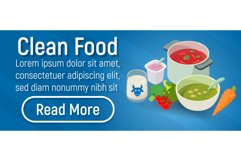 Clean food concept banner, isometric style Product Image 1