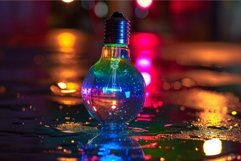 Lightbulb reflecting city lights standing on wet surface at Product Image 1