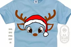 Christmas SVG - Reindeer SVG , Cute reindeer with Santa hat Product Image 4