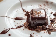 Square chocolate dessert covered in melted chocolate on whit Product Image 1