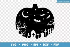 Halloween Night SVG Cut File, Halloween Pumpkin Shaped Scene Product Image 3