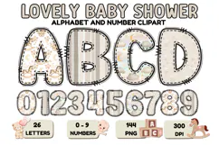 Lovely Baby Shower Alphabet & Numbers Clipart PNG 300 DPI Product Image 1