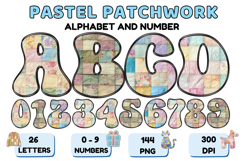 Pastel Patchwork Alphabet Numbers PNG Doodle Letters Clipart Product Image 1