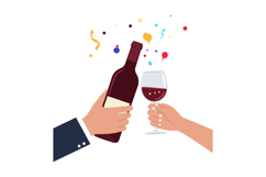 Two hands toasting with a wine bottle and glass in a festive Product Image 1