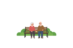 Elderly couple sitting together on a park bench in a flat ve Product Image 1