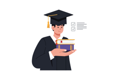 Graduate holding books with a proud smile in a flat, minimal Product Image 1