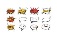 Colorful comic-style speech bubbles with dynamic expressions Product Image 1