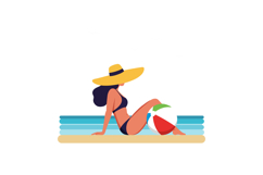 Woman relaxing on a beach towel wearing a sun hat and bikini Product Image 1