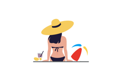 A woman relaxing by the pool wearing a large sun hat in flat Product Image 1