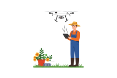 Farmer using tablet with drone above while tending to flower Product Image 1