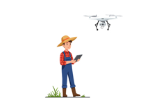 Farmer operating a drone in a green field with a tablet, fla Product Image 1