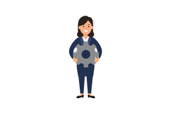 Businesswoman holding a large gear in a professional setting Product Image 1