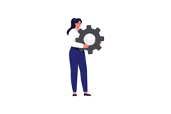 Woman holding a large gear in a professional outfit, flat ve Product Image 1