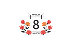 Floral arrangement with the date March 8 in minimal flat vec Product Image 1