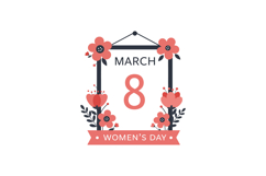 Floral frame design featuring the date March 8 celebrating W Product Image 1