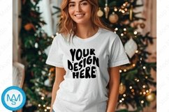 Bella Canvas 3001 Christmas, Woman white Tshirt Mockup Product Image 1