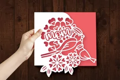 Papercut Mom with Baby Bird and Hearts Card Cover Template Product Image 4