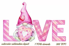 Valentine's Gnomes PNG, Watercolor clip art, Sublimation Gra Product Image 1