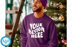 Purple men Sweatshirt empty space Mockup, christmas Gildan Product Image 1