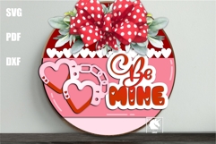 Be Mine Door Hanger SVG, Heart Handcuffs Round Wooden Sign Product Image 1