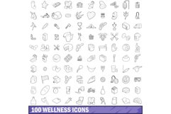 100 wellness icons set, outline style Product Image 1