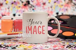 Artist White Coffee Glass Cup Mockup on Paint Table, JPG Product Image 1