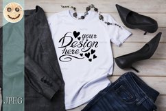 Womens T-shirt mockup with high heels and blazer Product Image 1