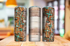 3D Wood Cross Seamless Sublimation Tumbler Wrap| 20oz | Png Product Image 3