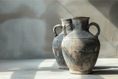 Two ancient greek amphorae standing on a white stone floor a Product Image 1