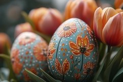 Easter Eggs Background, Red Tulips Background Mockup Product Image 1